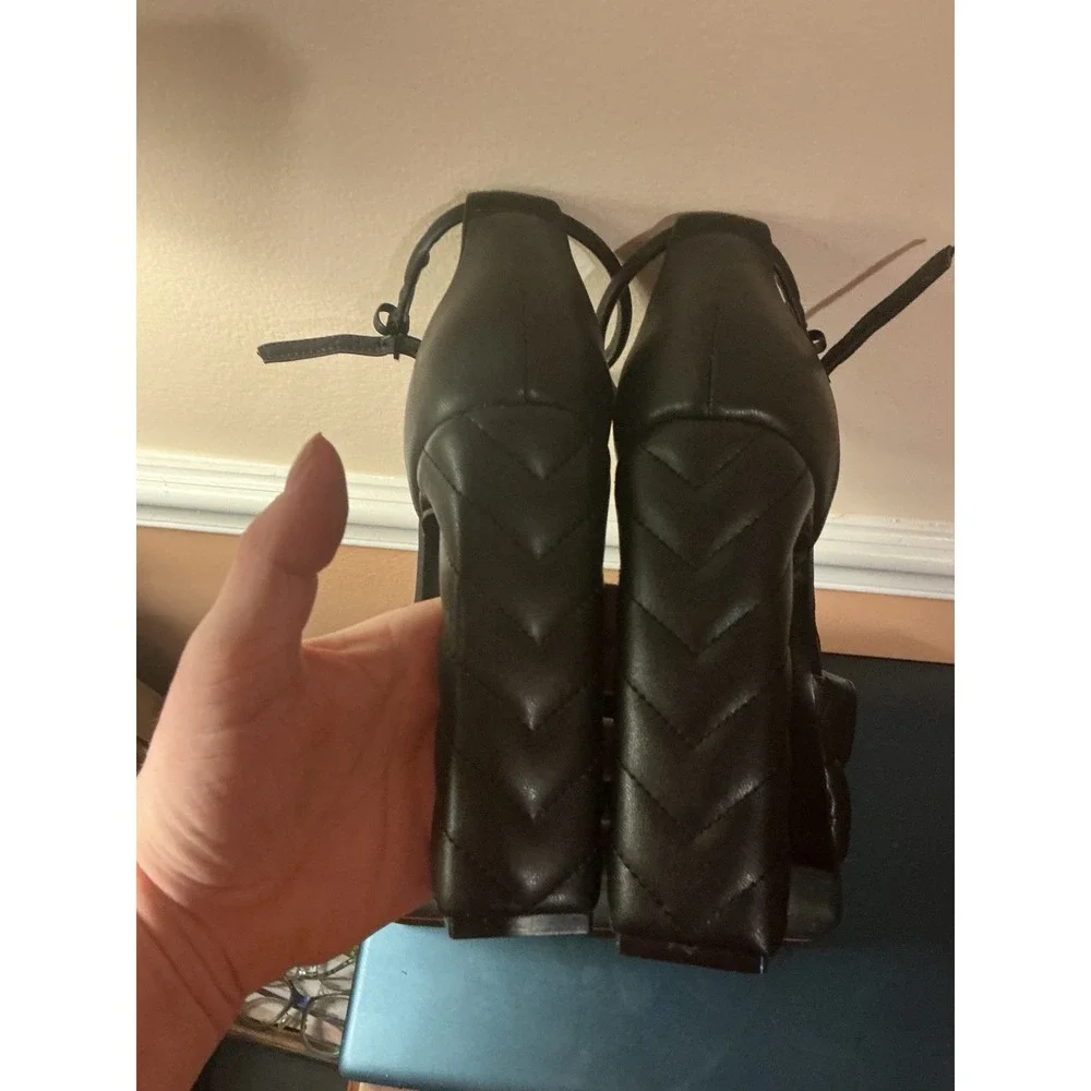ALDO Black Quilted Platform Wedge Heels Ankle‎ Strap Sandals Women's Size 8.5